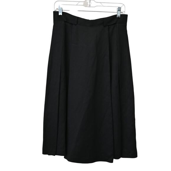 Partow Knee Length Pleated Skirt Size 6 Black Linen Blend - Picture 2 of 7